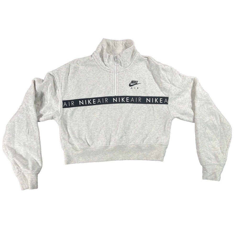 Nike Air Women’s 1/2 Zip Long Sleeve Gray Crop Top CV8578-051 Size Small - Picture 1 of 12